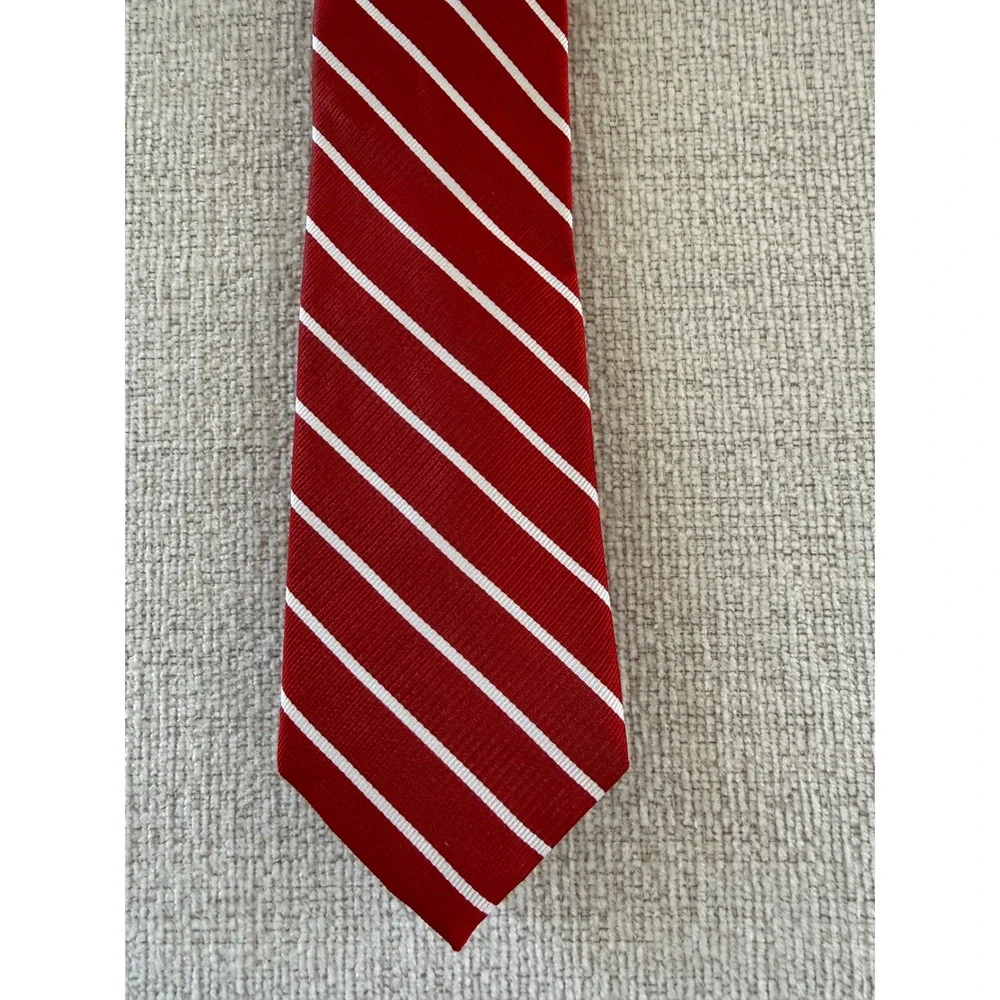 Paul Fredrick Men's Silk Tie Red White Stripe Classic Business Necktie Workwear